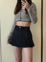 High Waist Solid Pleated Skirt