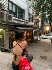 【✔️PAD｜交叉綁帶設計】Solid Cross Backless Padded Bra Top