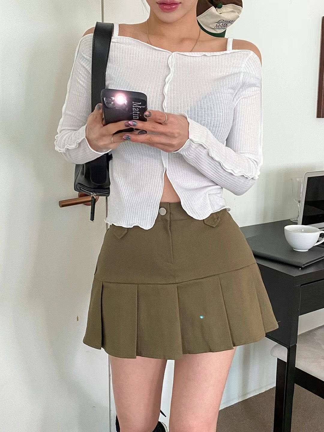 High Waist Solid Pleated Skirt