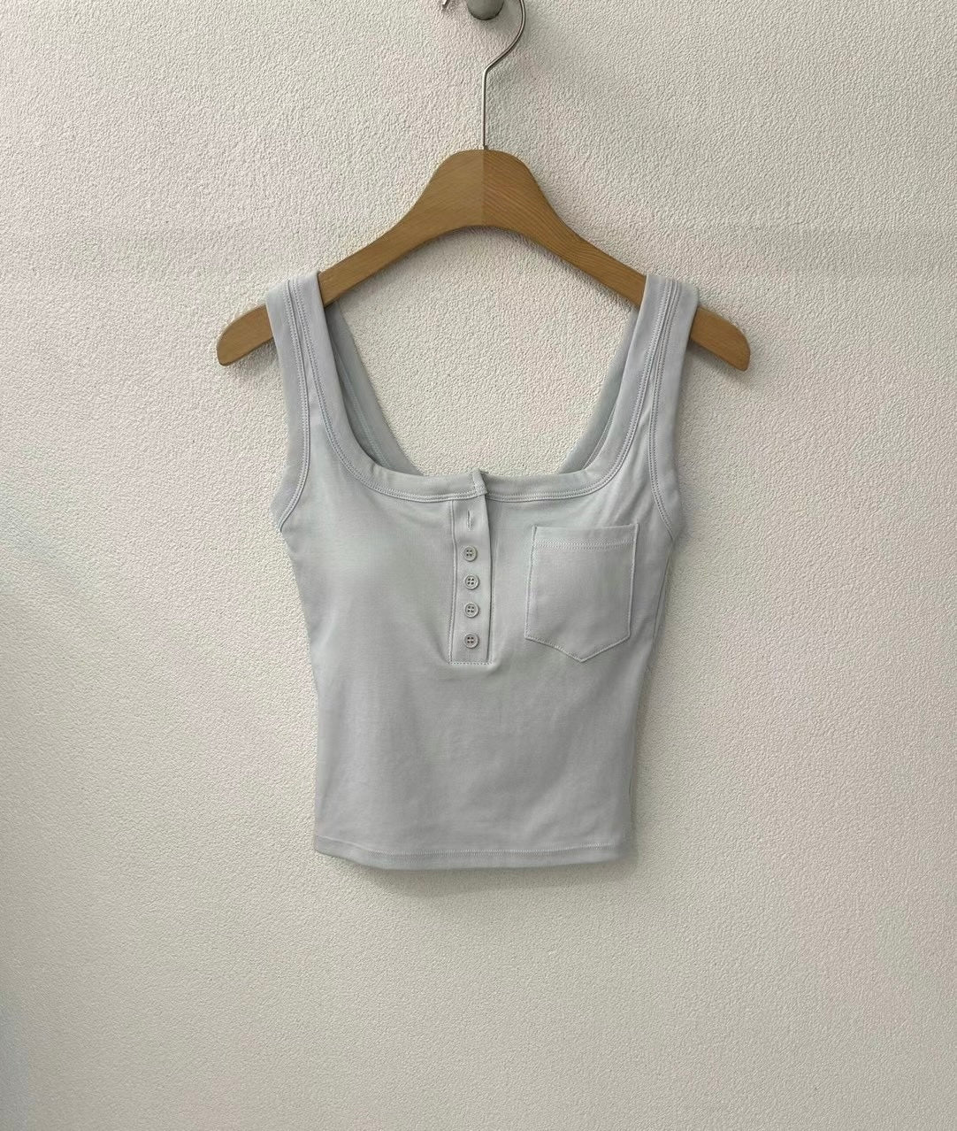【✔️PAD｜方領設計】Squared Neck Button Front Padded Bra Top