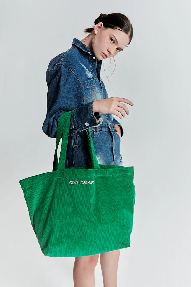 #T238 Gentlewoman Corduroy Tote Bag: Green