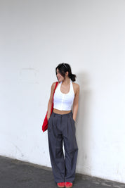 #T238【衣櫃必備背心】Basic Solid Button Front Halter Top