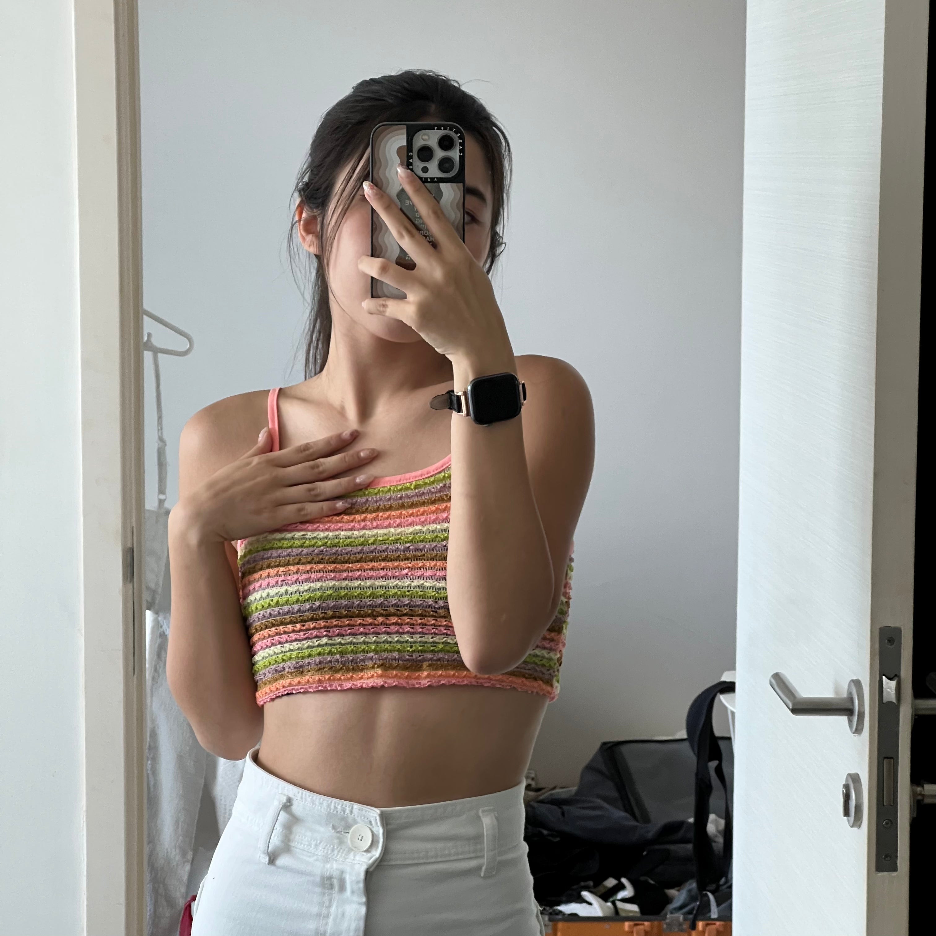 #T084 - Striped Knitted Crop Cami Top