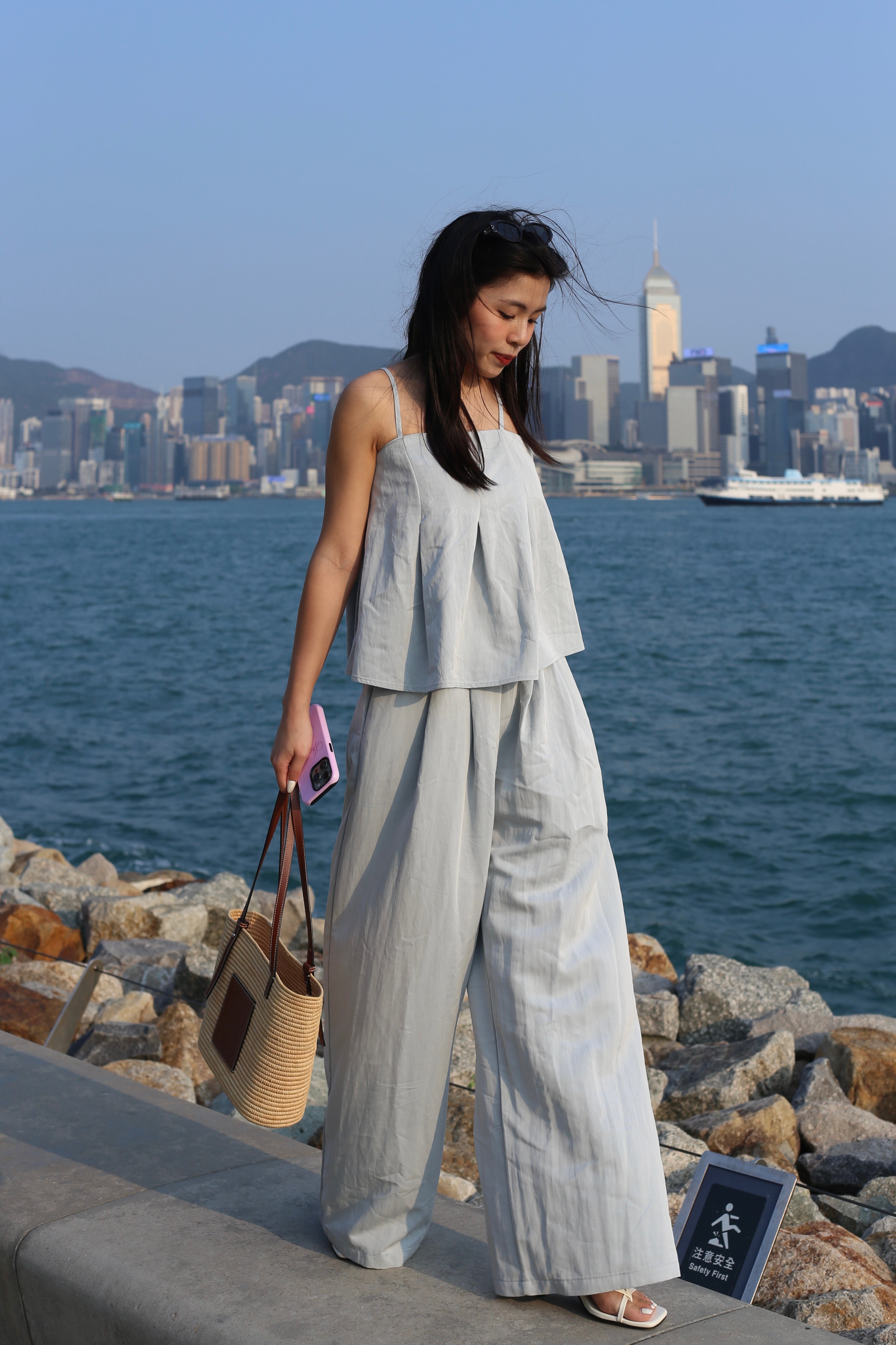 【夏日背心闊腳褲套裝🩵】Solid Cami Top With Wide Leg Pants Set