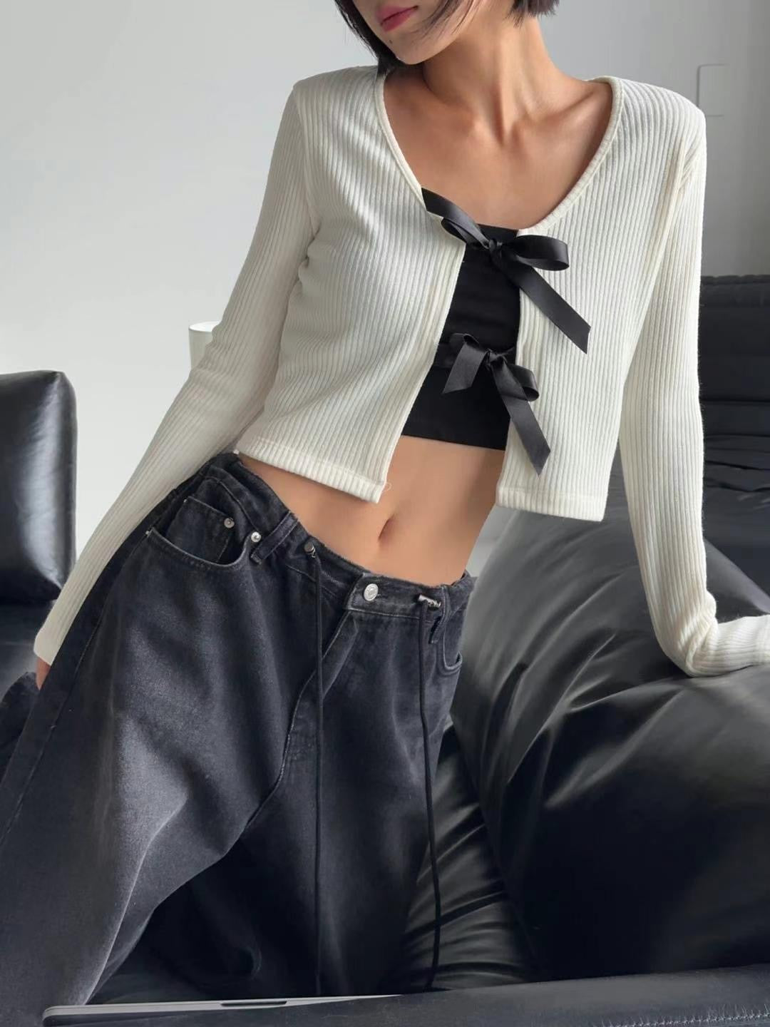 【可愛百搭針織衫💖】Double Ribbon Solid Cardigan