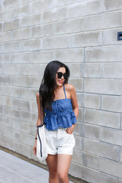 #T245【牛仔布色背心仔!!!】Blue Blue Blue Ribbon Cami Top