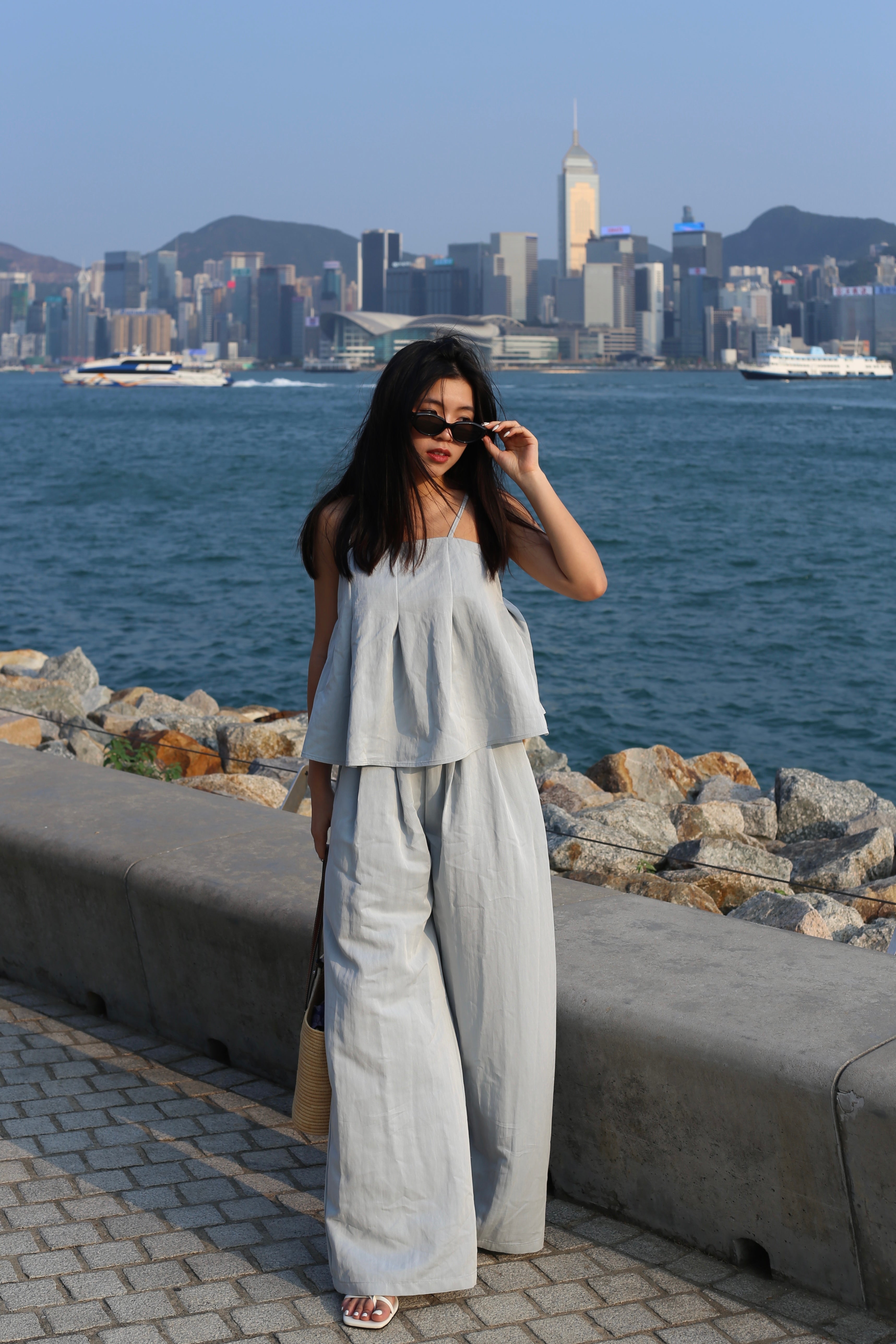 【夏日背心闊腳褲套裝🩵】Solid Cami Top With Wide Leg Pants Set