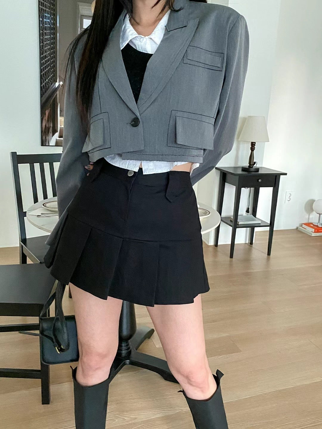 High Waist Solid Pleated Skirt