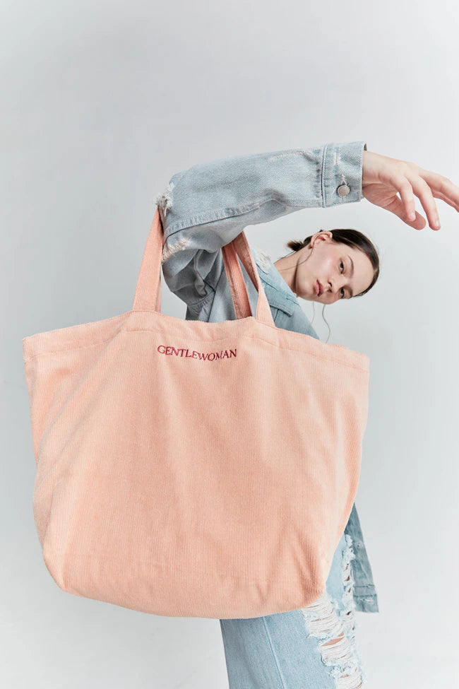 #T237 Gentlewoman Corduroy Tote Bag: Pink