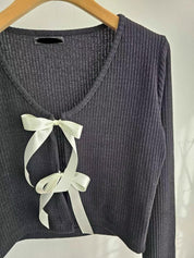 【可愛百搭針織衫💖】Double Ribbon Solid Cardigan