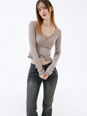 【吸睛小性感V領Top✨】Sunna V-Neck Solid Top