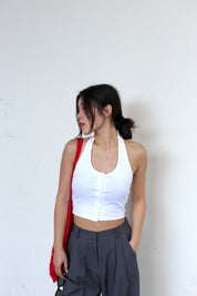 #T238【衣櫃必備背心】Basic Solid Button Front Halter Top