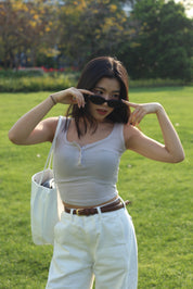 【衣櫃必備系列】Basic Solid Button Front Cami Top