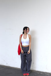 #T238【衣櫃必備背心】Basic Solid Button Front Halter Top