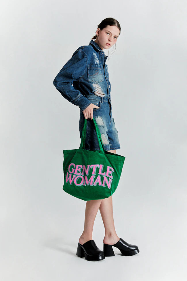 #T238 Gentlewoman Corduroy Tote Bag: Green