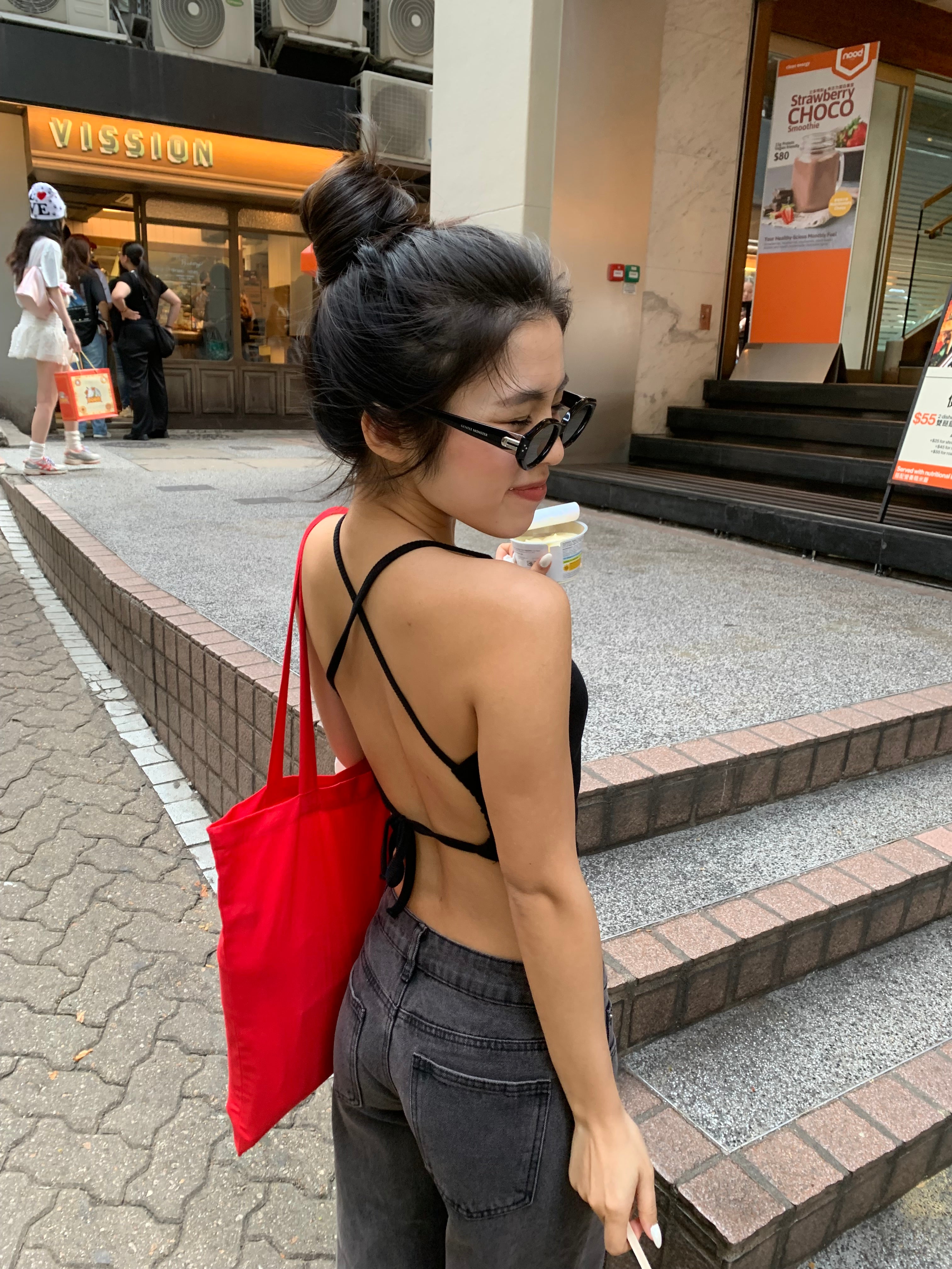 【✔️PAD｜交叉綁帶設計】Solid Cross Backless Padded Bra Top