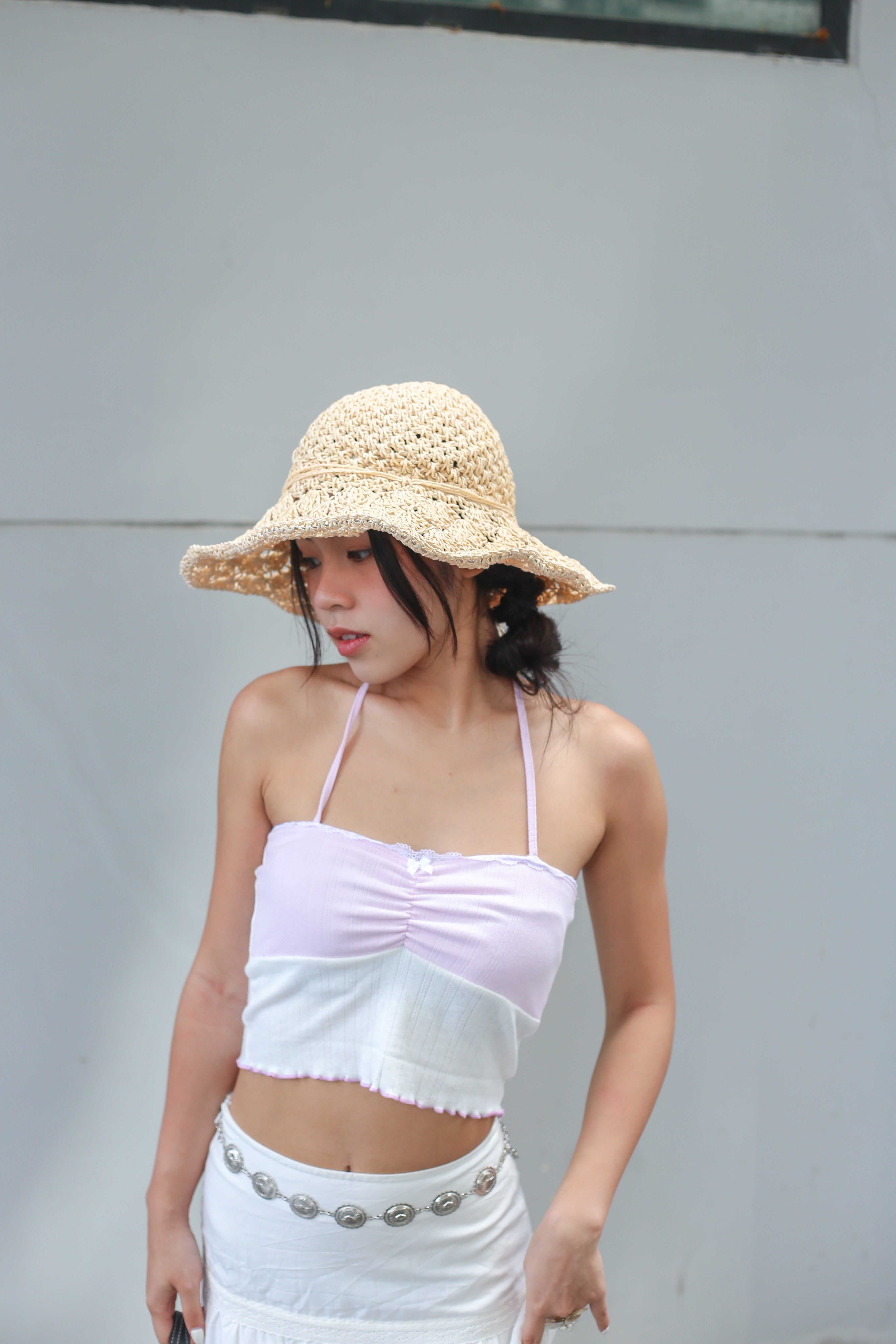 #T241【拼色Halter Top!!】Kylie Ruffle Halter Crop Top
