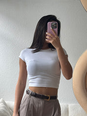 【歐美Girl必備！】Basic Solid Baby Crop Tee