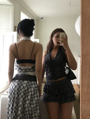【復古美式女生必入】Button Front Checkered Halter Top