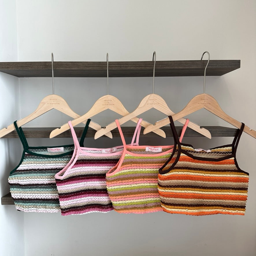 #T084 - Striped Knitted Crop Cami Top