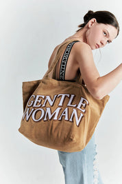 #T236 Gentlewoman Corduroy Tote Bag: Brown