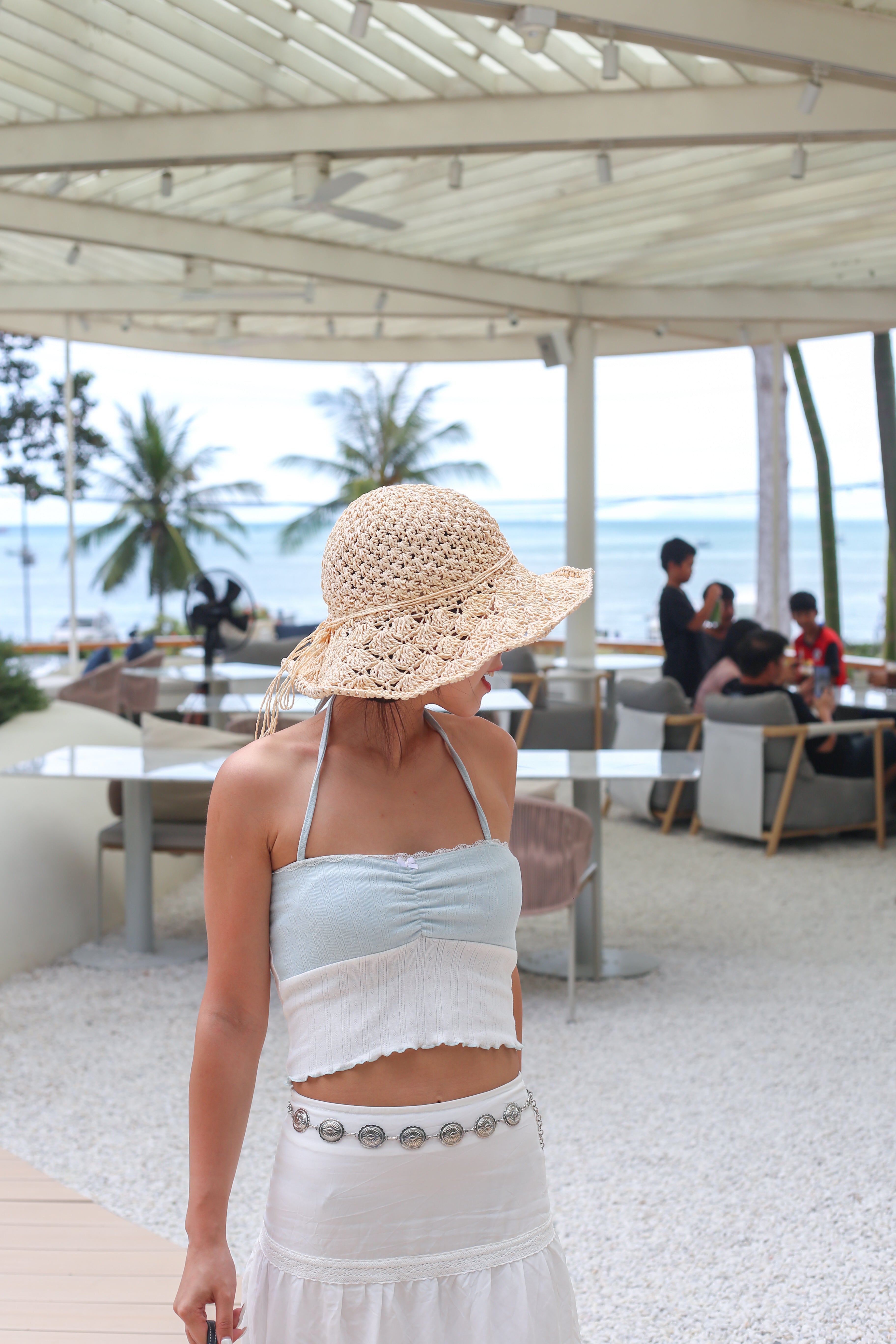 #T241【拼色Halter Top!!】Kylie Ruffle Halter Crop Top