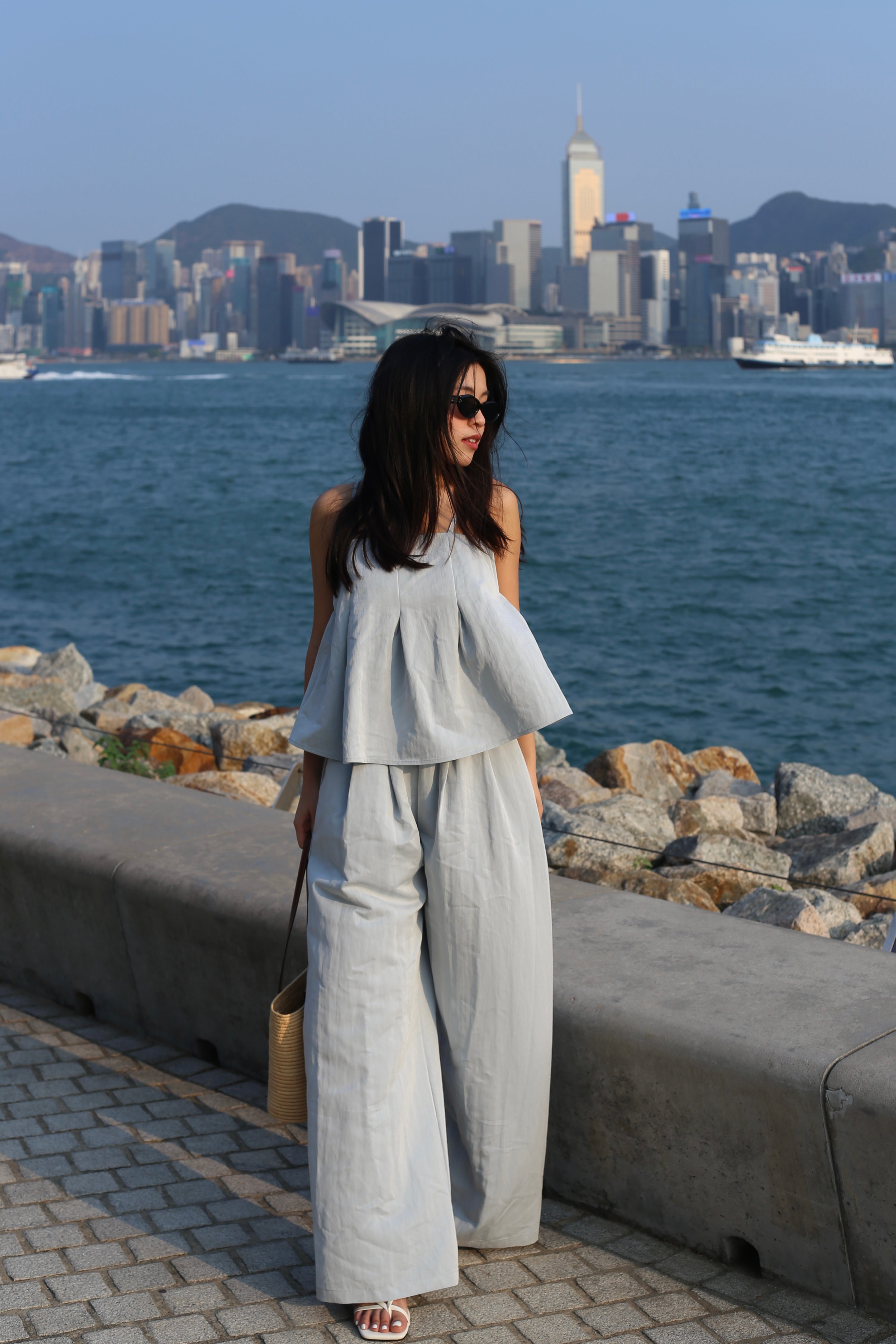 【夏日背心闊腳褲套裝🩵】Solid Cami Top With Wide Leg Pants Set