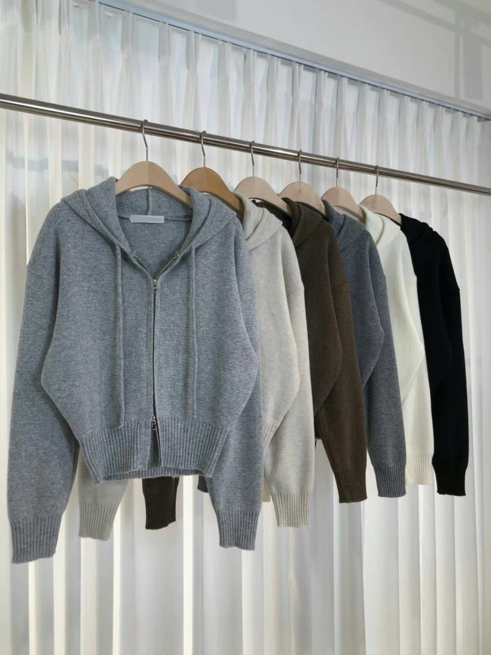 【超百搭針織外套🧺】Basic Solid 2 Way Zip Knit Hoodie