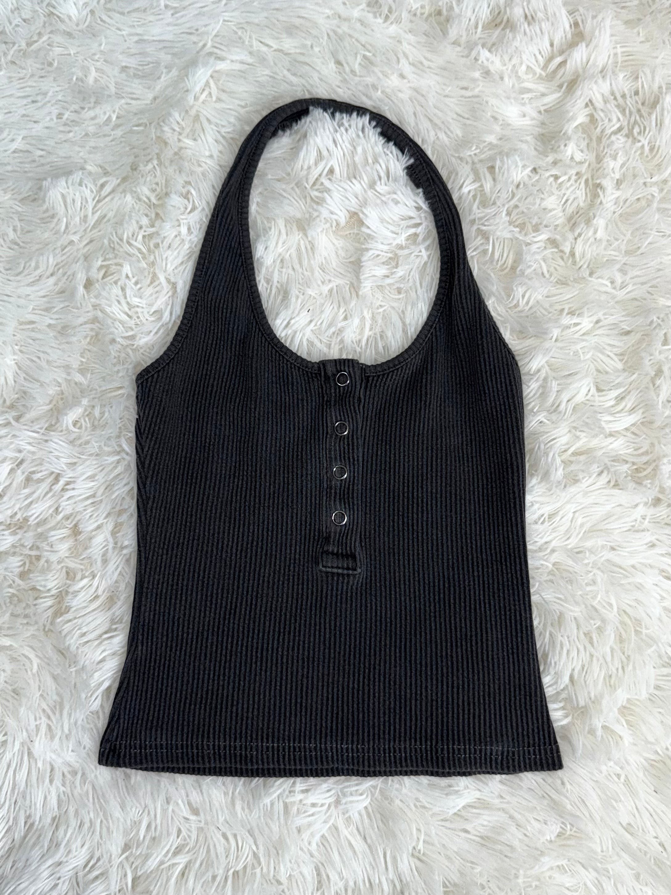 【水洗色Halter Top~】Vintage Washed Button Front Halter Top