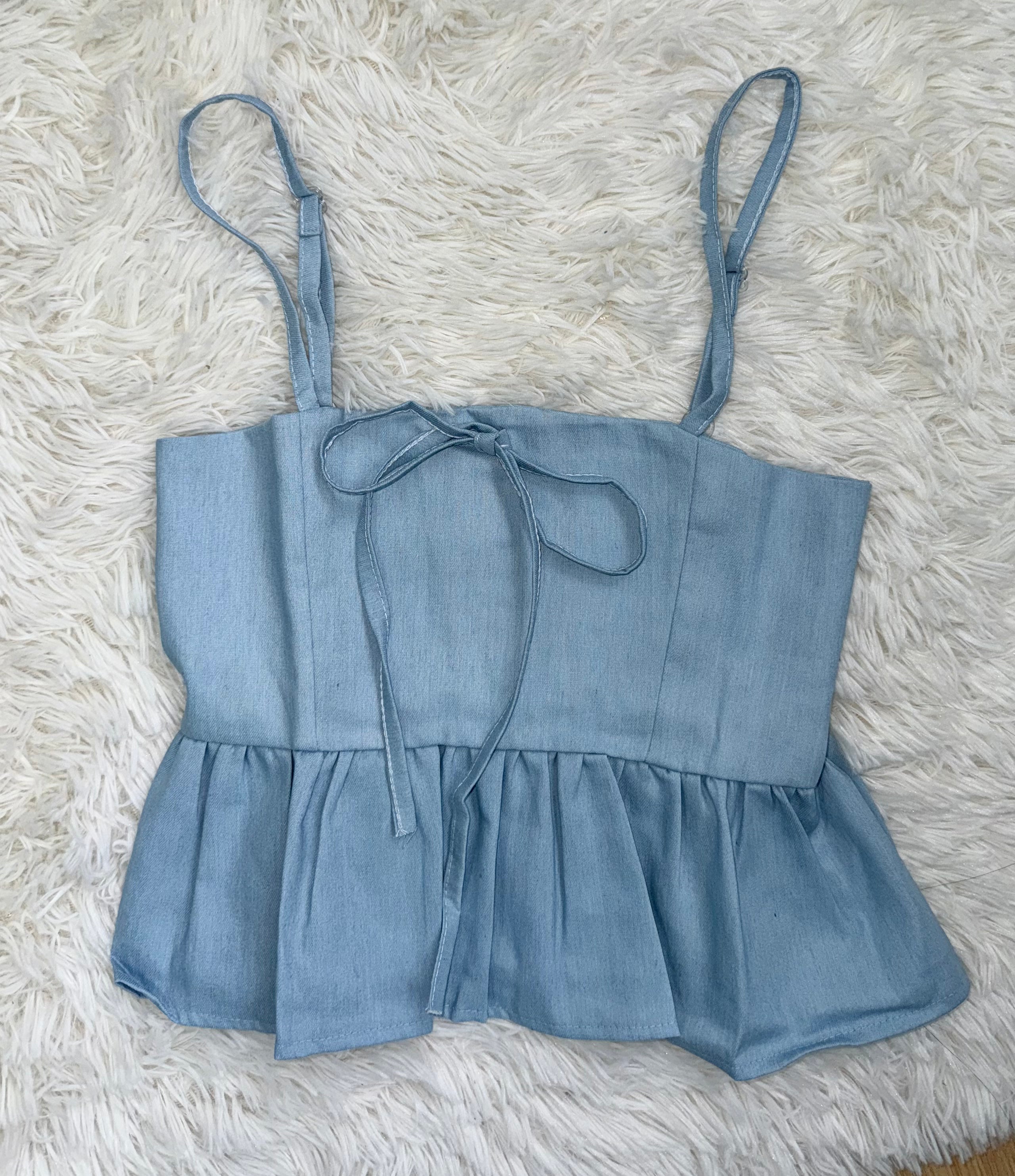 #T245【牛仔布色背心仔!!!】Blue Blue Blue Ribbon Cami Top