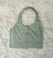 #T238【夏日必備清爽吊帶背心】Basic Solid Button Front Halter Top