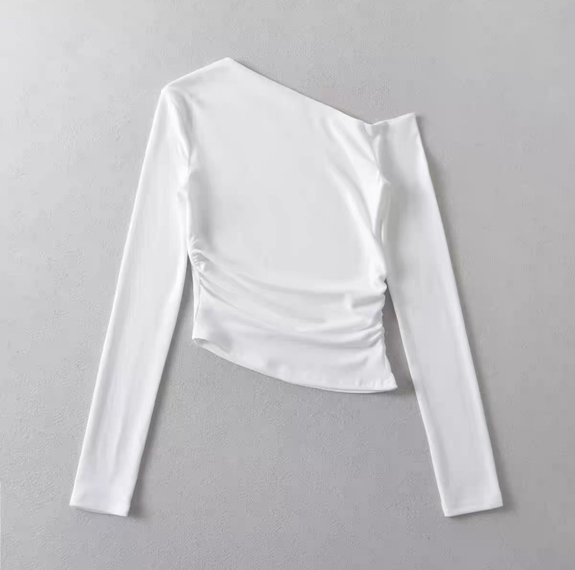 【小性感單肩Crop Top】Ruched Side Single Shoulder Long Sleeve Crop Top