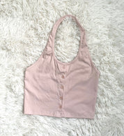 #T238【夏日必備清爽吊帶背心】Basic Solid Button Front Halter Top