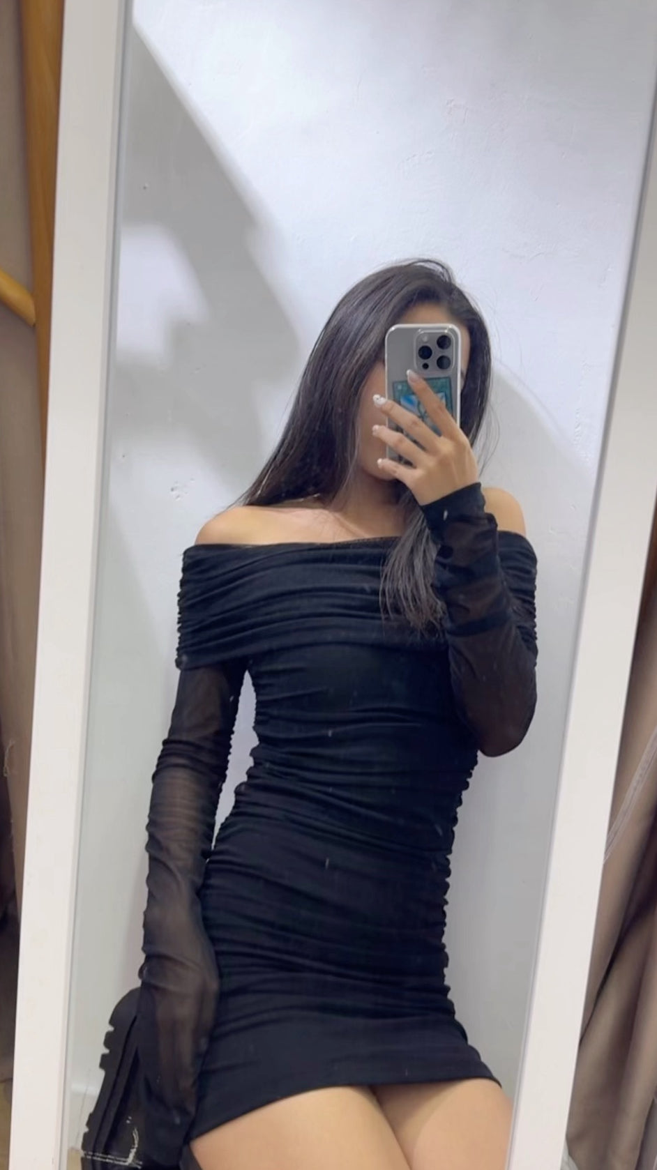 【Party Dress系列上線！】Mesh Off Shoulder Dress