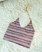 【絕美配色~】Mixed-Colour Striped Halter Top