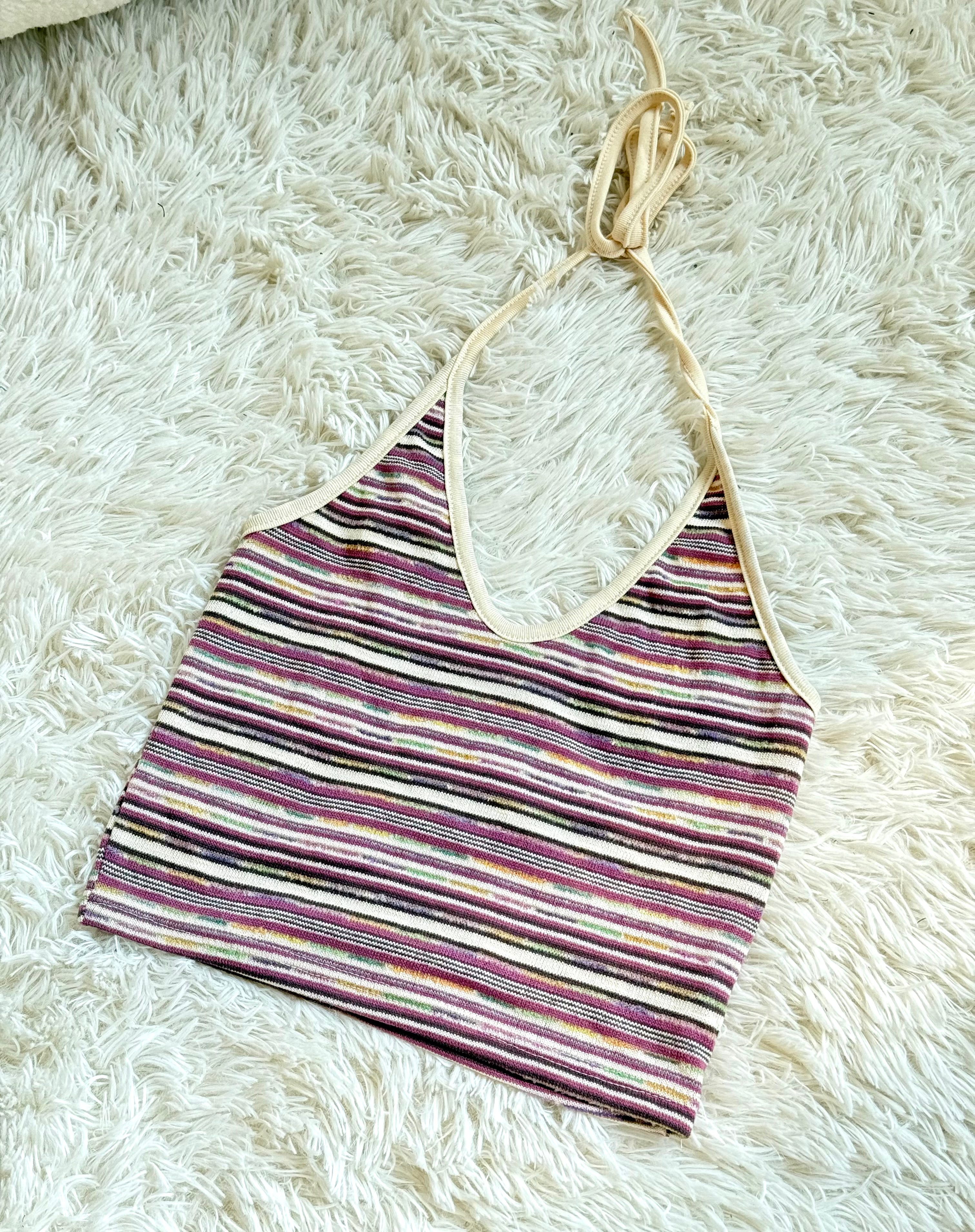 【絕美配色~】Mixed-Colour Striped Halter Top