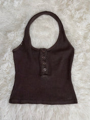 【水洗色Halter Top~】Vintage Washed Button Front Halter Top