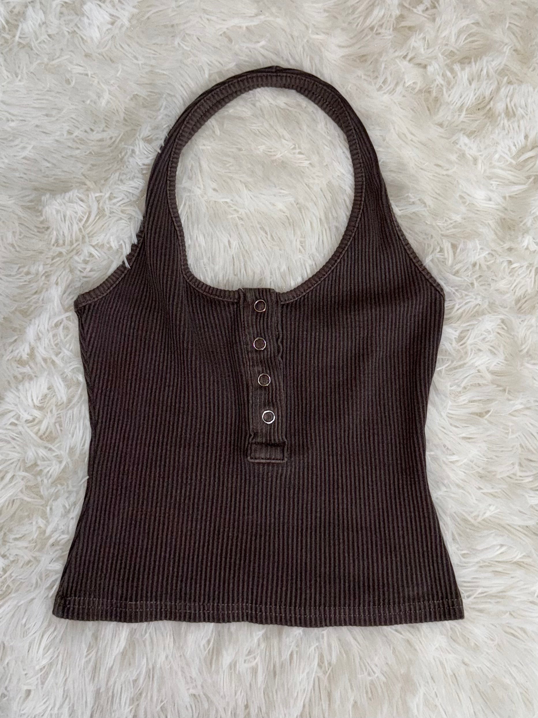 【水洗色Halter Top~】Vintage Washed Button Front Halter Top