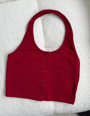 #T238【夏日必備清爽吊帶背心】Basic Solid Button Front Halter Top
