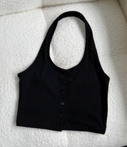 #T238【夏日必備清爽吊帶背心】Basic Solid Button Front Halter Top
