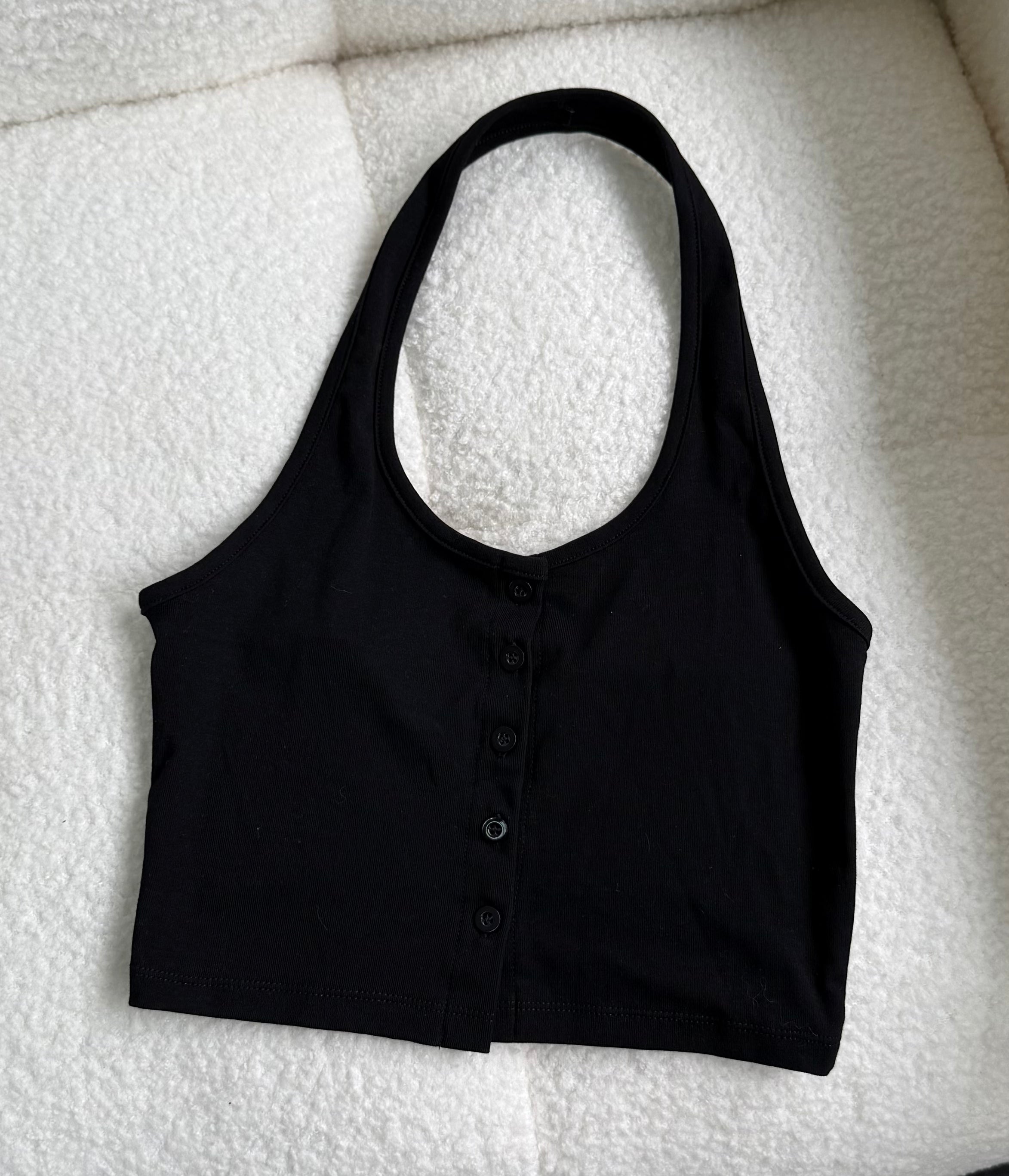 #T238【夏日必備清爽吊帶背心】Basic Solid Button Front Halter Top