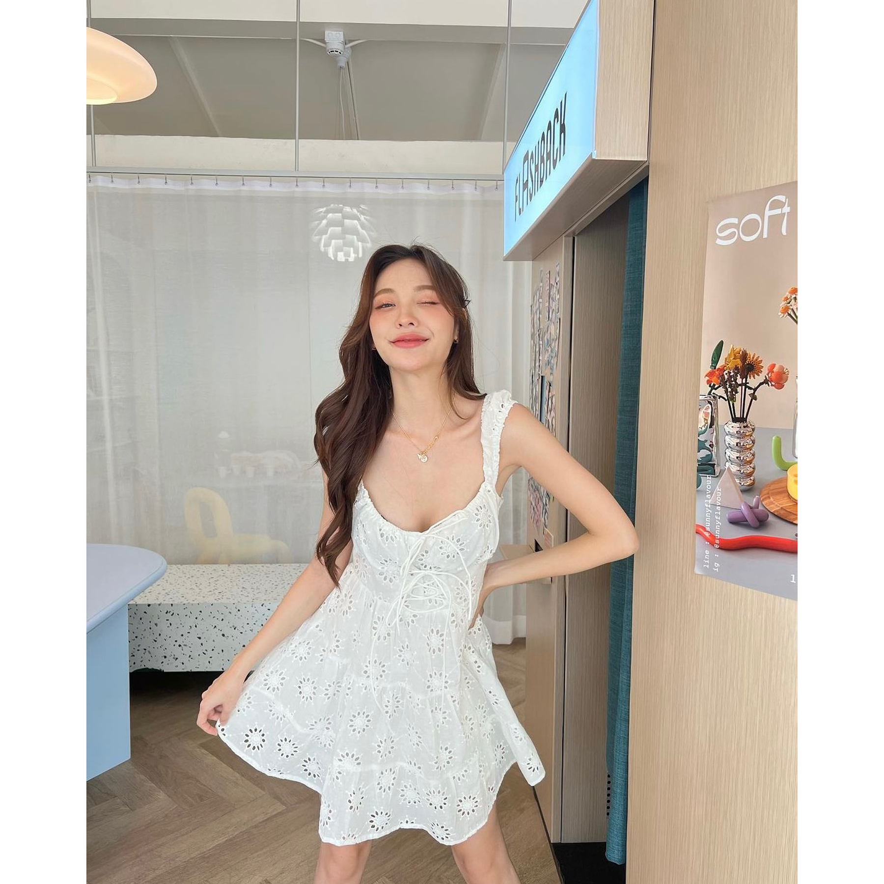 Liliana Flowery Solid White Dress