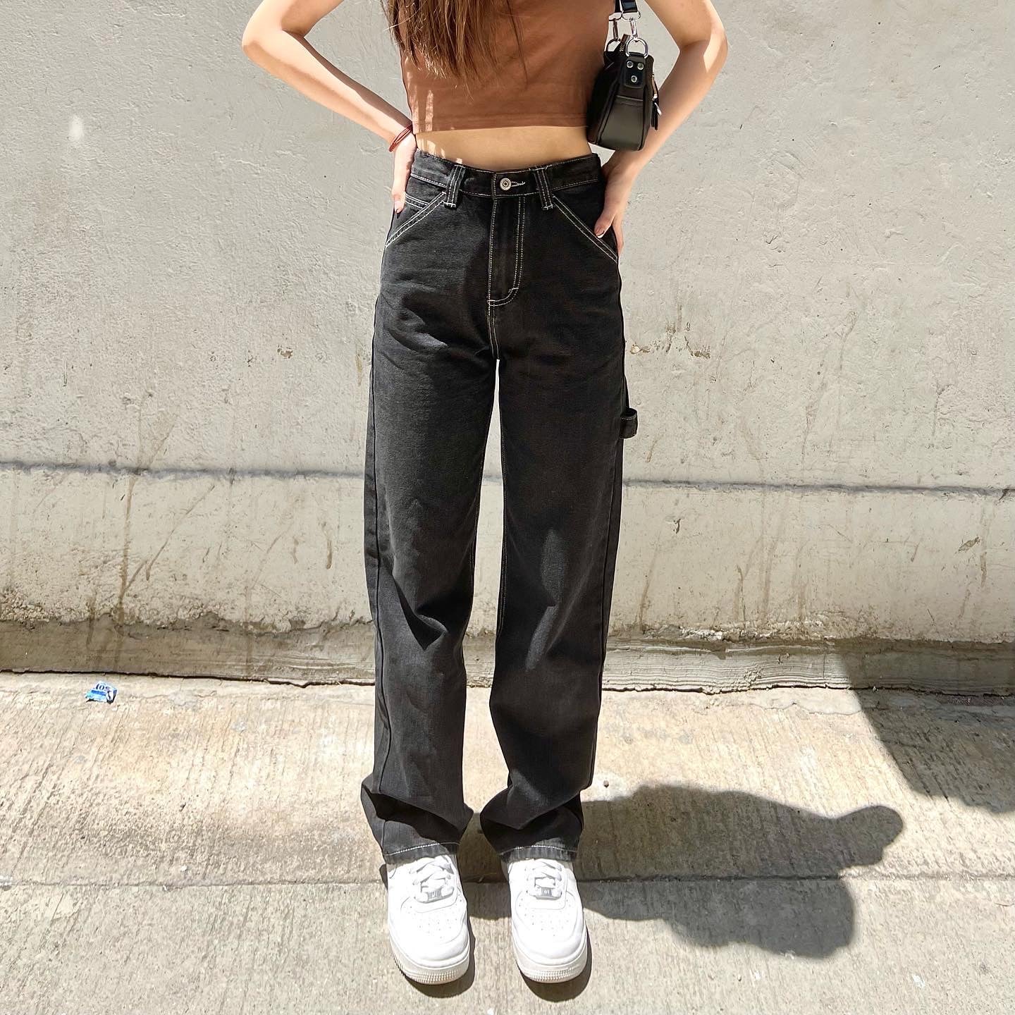 High Waist Black Cargo Jeans