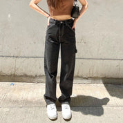 High Waist Black Cargo Jeans