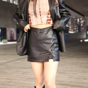 V Slit Leather Skirt