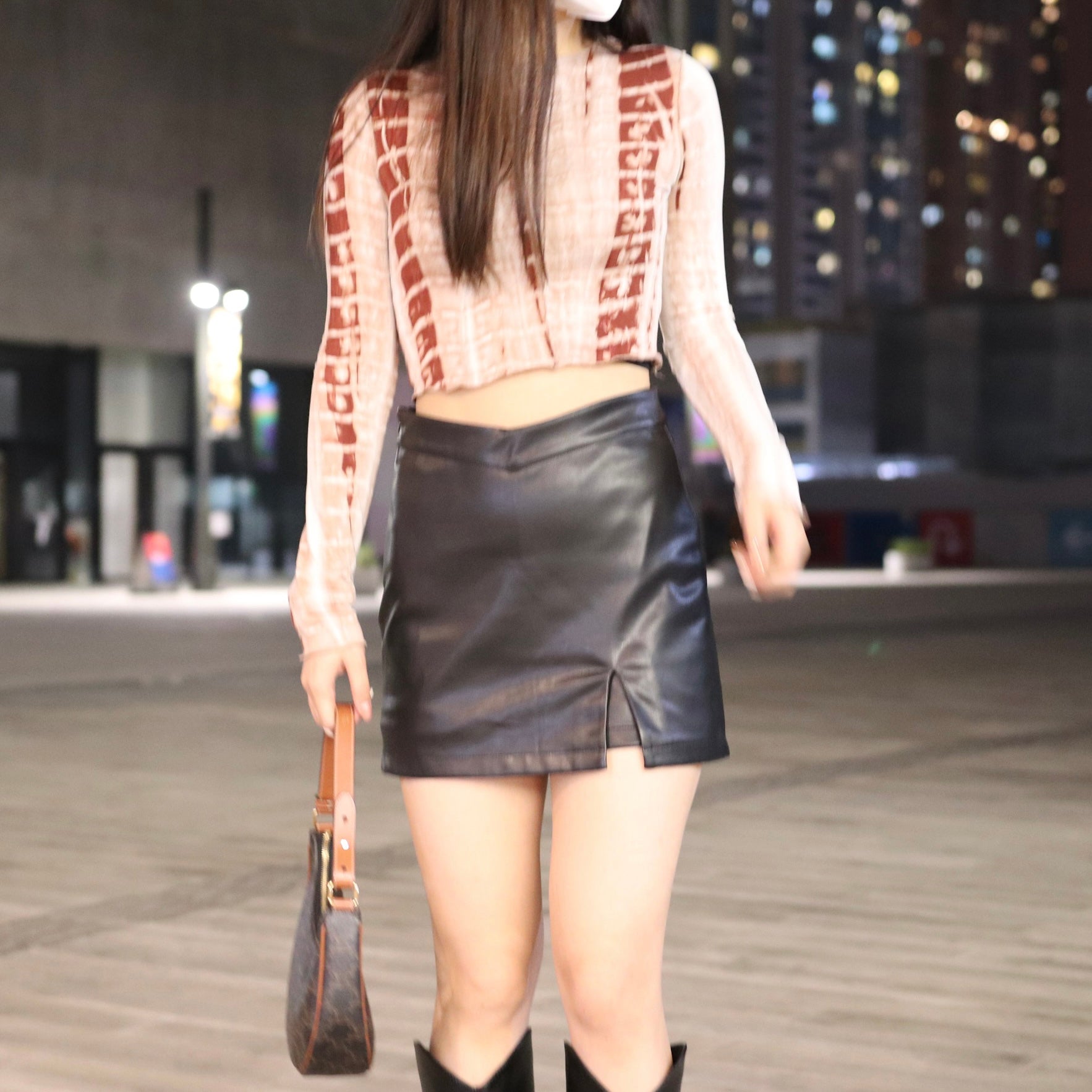 V Slit Leather Skirt