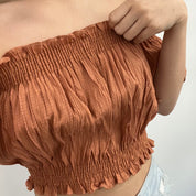#T011 - Solid Off Shoulder Crop Top
