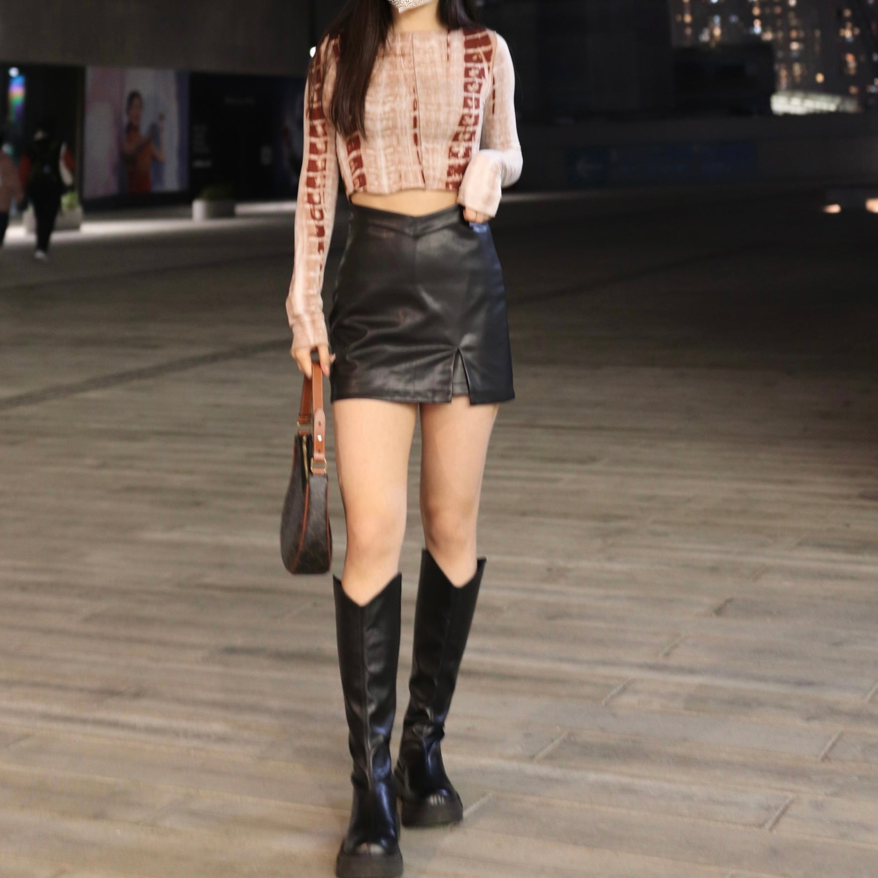 V Slit Leather Skirt