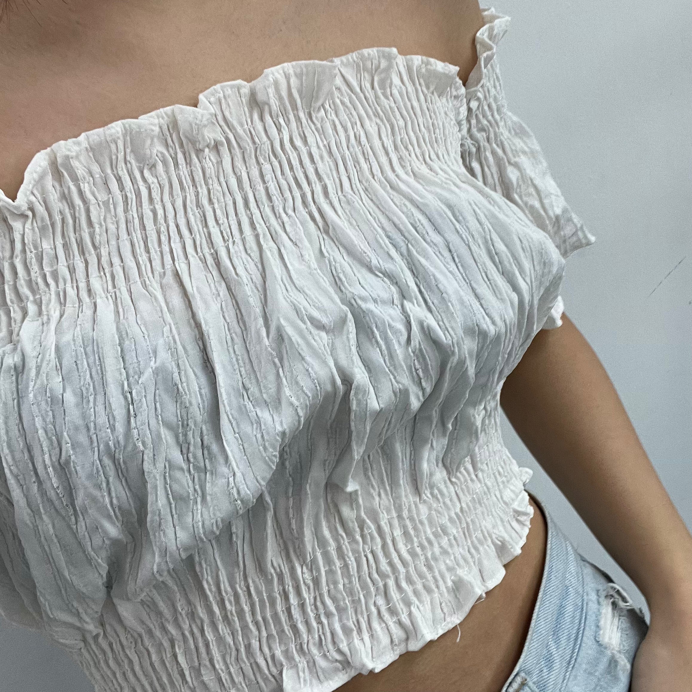 #T011 - Solid Off Shoulder Crop Top