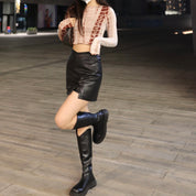V Slit Leather Skirt